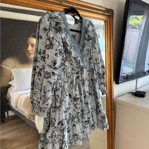 Anthropologie Blue Floral Long Sleeve Dress